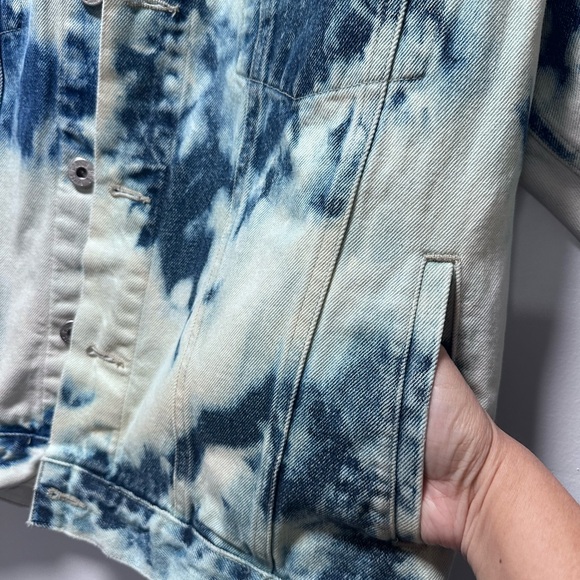 Y2K Canyon River Blues Embroidered Sheer-Panel Tie-Dye Denim Jacket oversized - Picture 12 of 16